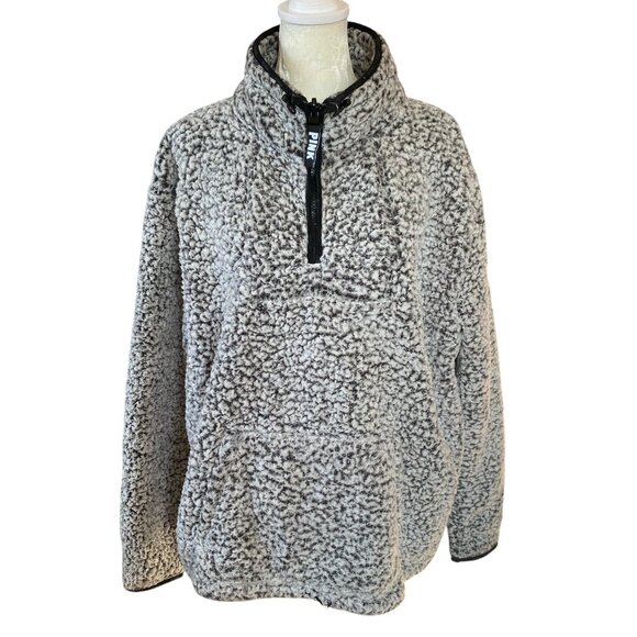 Victoria's Secret PINK women's black and white sherpa quarter zip pullover - Picture 1 of 9